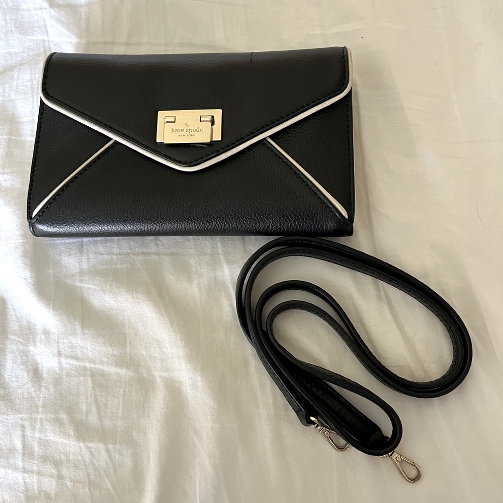Kate Spade Crossbody bag, envelope clutch, black and white in color